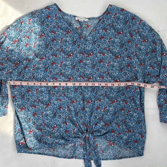 Beachlunchlounge Blue 3/4 Sleeve Tie Front Viscose  Blouse Medium - Picture 13 of 15